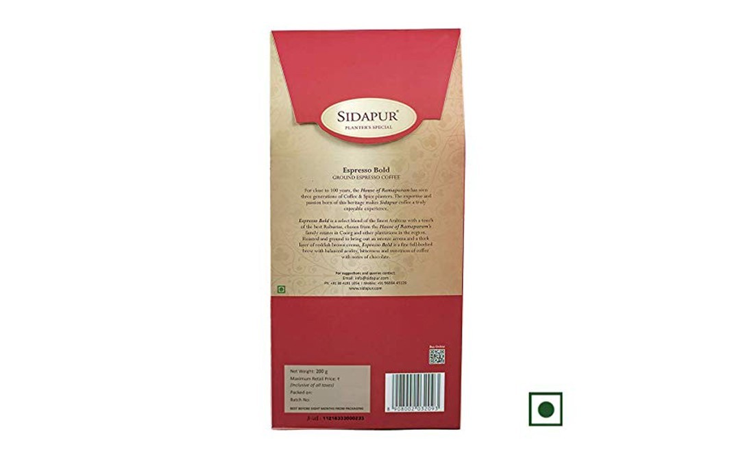 Sidapur Espresso Bold Ground Coffee    Pack  200 grams